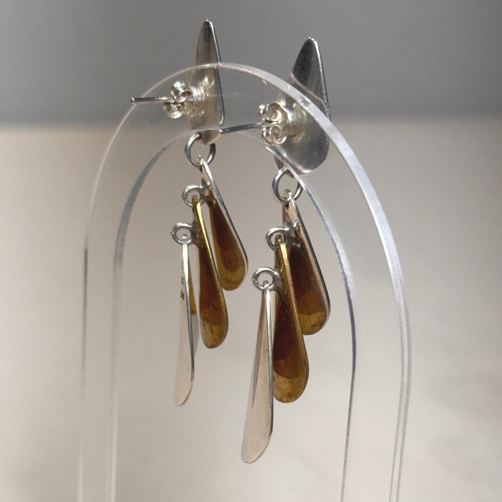 Taxco Mexico 925 Sterling Silver Mixed Metal Tiered Teardrop Earrings TC-164 GUC - Picture 11 of 16